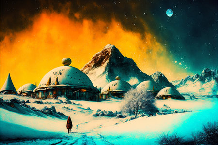 person standing in the middle of a snow covered field. generative ai.の素材