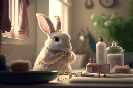 rabbit that is sitting on a table. generative ai.の素材