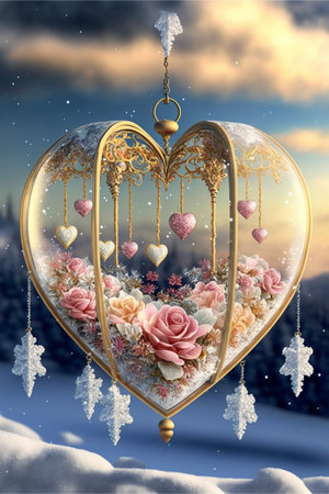 heart shaped ornament with flowers inside of it. generative ai.の素材