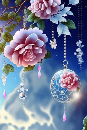 painting of flowers hanging from a tree. generative ai.の素材