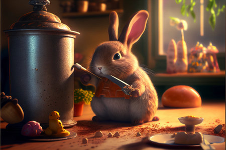 rabbit that is sitting on a table. generative ai.の素材