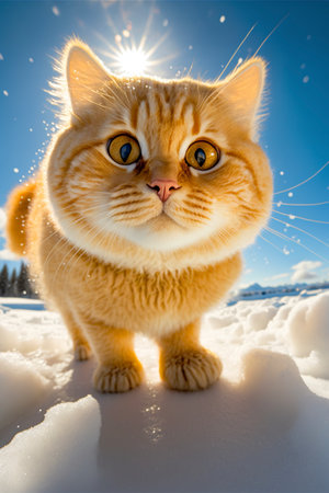 cat that is standing in the snow. generative ai.の素材