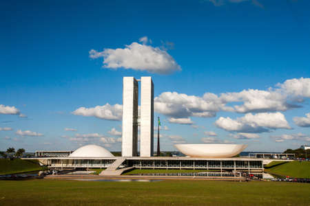 BRASILIA, BRAZIL - MAY 26, 2006 - Brazilian national congress with blue sky and cloudsのeditorial素材