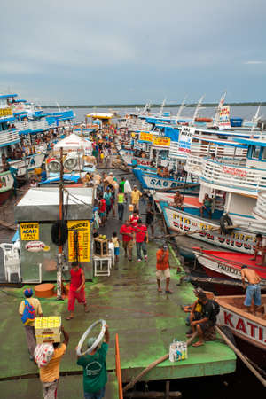 Colored boats in Manaus harbor - Amazonのeditorial素材