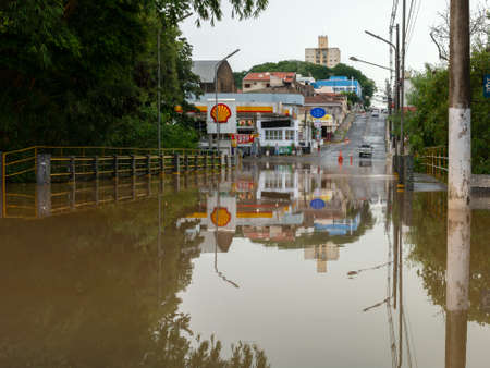 CAPIVARI, BRAZIL - JAN 06, 2019 - Capivari river overflow - flooded streets - Sao Paulo - Brazilのeditorial素材