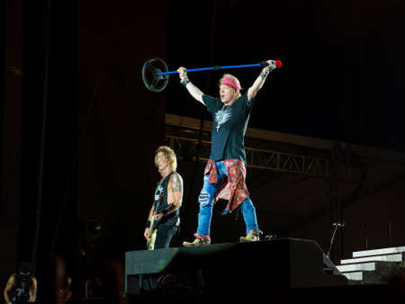 CURITIBA, BRAZIL - NOVEMBER 17, 2016 - Duff McKagan and Axl Rose in Guns N Roses concert - not in this lifetime southamerica tourのeditorial素材