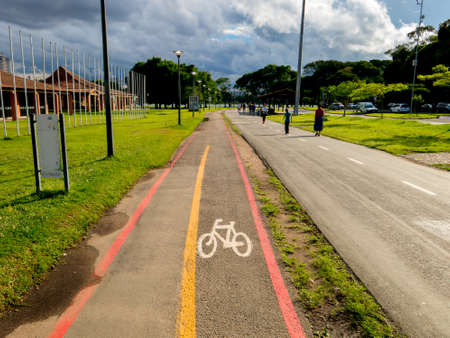 Bike Lane signs on streets groundの写真素材