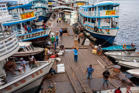 Colored boats in Manaus harbor - Amazon