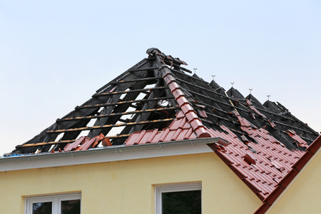 rooftop fire damageの写真素材