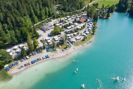 Camping site at Walchensee lake in Bavariaの写真素材