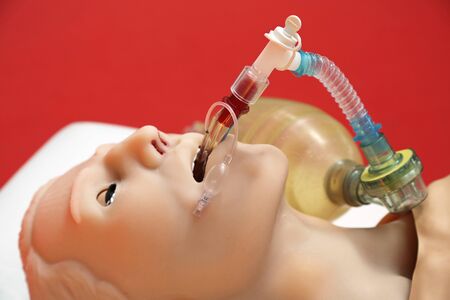 Artificial ventilation on patient simulatorの写真素材