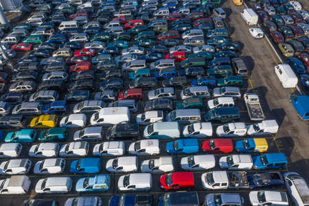 aerial view of used cars in the port of Hamburg