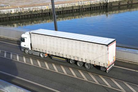 white truck on a bridge in Hamburg
