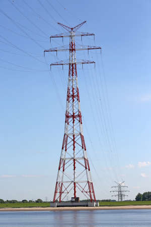 power pole on the shore of river Elbeの写真素材