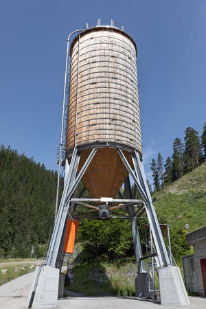 wooden grit silo on concrete foundationsの写真素材