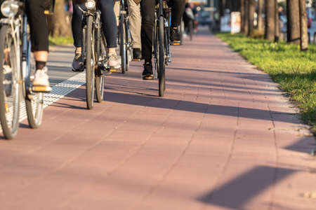 Bike traffic on a red bike lane