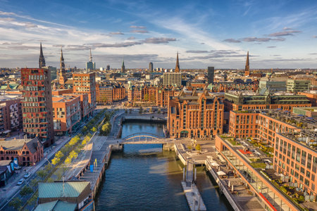 Hamburg, Germany - October, 19, 2018: Aerial view of Elbtorpromenade in Hamburgのeditorial素材