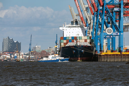 Water police in the port of Hamburgのeditorial素材