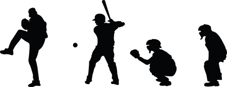 Silhouettes of a pitcher, hitter, catcher, and umpireのイラスト素材