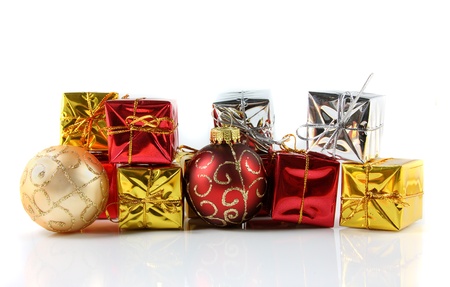 Christmas gifts on whiteの写真素材