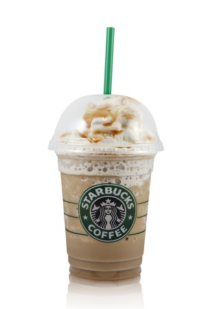 Springfield, Missouri - March 5, 2011: An isolated studio shot of a cup of Starbucks Caramel Frappuccino.のeditorial素材