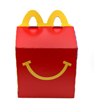 An isolated studio shot of a McDonald's Happy Meal boxのeditorial素材