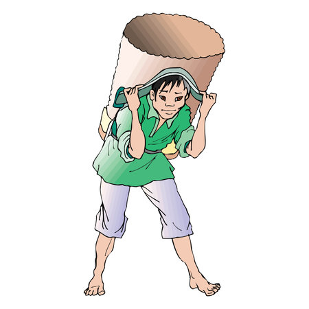 man Farmer carrying a bag of rice vector design illustrationのイラスト素材