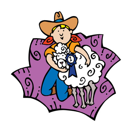 A boy with three cute sheep on background illustrationのイラスト素材
