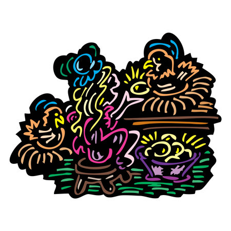 Cartoon characters of woman farmer Picking Eggs vector design illustrationのイラスト素材