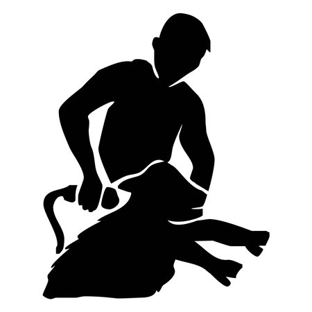 Farm composition with human character of worker shearing the sheep vector illustrationのイラスト素材