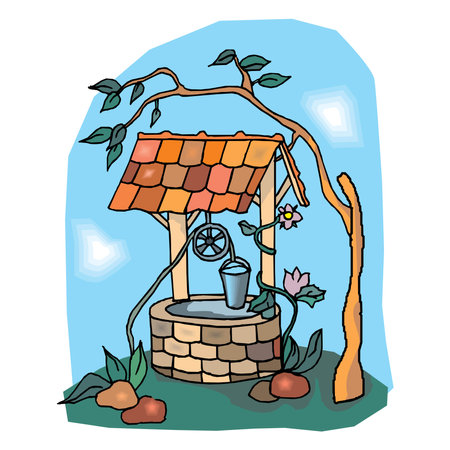 Countryside isometric composition with isolated image of water well on blank background vector illustrationのイラスト素材