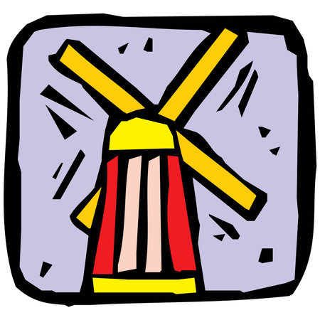 Traditional old windmill building single object color painted concept isolated vector illustrationのイラスト素材