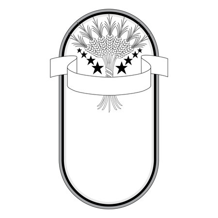 Rye, barley or wheat round frame or wreath on white background. Black and white hand drawn design for cooking, bakery, tags or labelsのイラスト素材