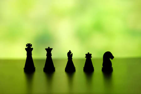 Business strategy conceptual photo - Silhouette of a chess pawn knight in a rowの写真素材