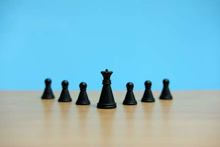 Business strategy conceptual photo - black king chess piece in the middle of pawnの写真素材