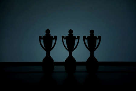Business strategy conceptual photo â Silhouette of trophy stand in the middle of office tableの写真素材