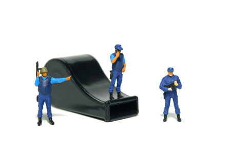 Justice collaborator and whistleblower protection concept. Group of security officer standing above...
