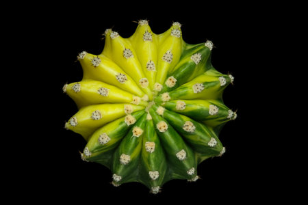 Close up top view of echinopsis subdenudata variegata. Isolated on black background. image photo