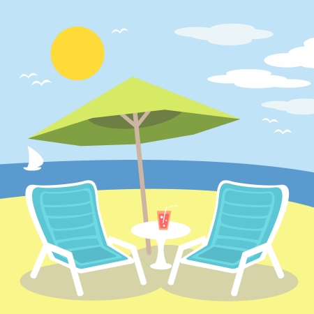 Lounge chairs on the ocean or sea beach vector illustrationのイラスト素材