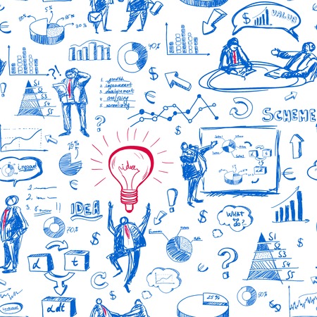 Doodle business infographics seamless background vector illustrationのイラスト素材