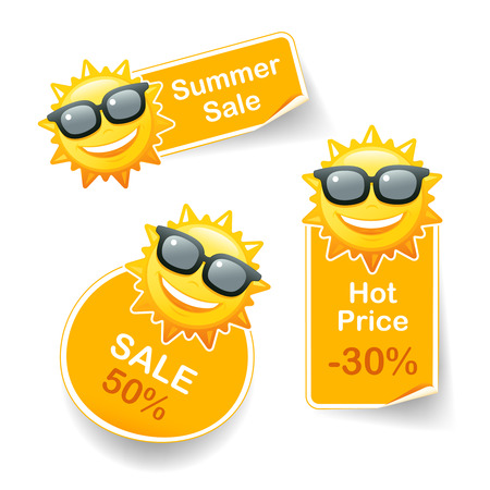 Smiling sun sunglasses discount pricetags vector illustrationのイラスト素材