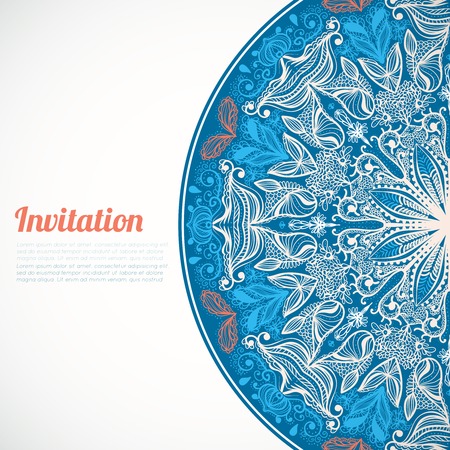 Ornamental blue invitation card on white template vector illustrationのイラスト素材