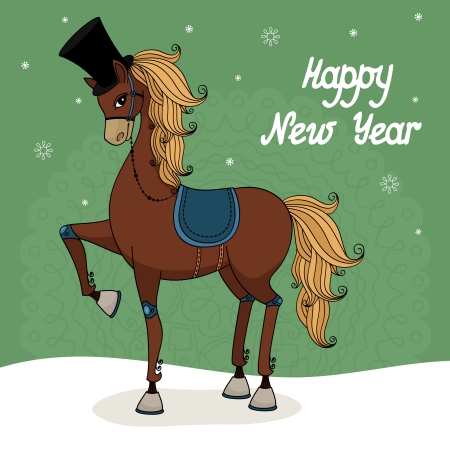 Fashion stallion wearing a hat, 2014 year of the horse vector illustrationのイラスト素材
