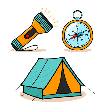 Mountain hiking equipment icons set vector illustrationのイラスト素材