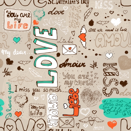 Seamless love letter pattern illustration backgroundのイラスト素材