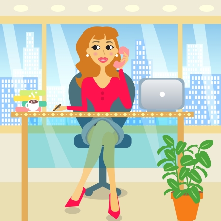 Attractive business woman in the office illustrationのイラスト素材