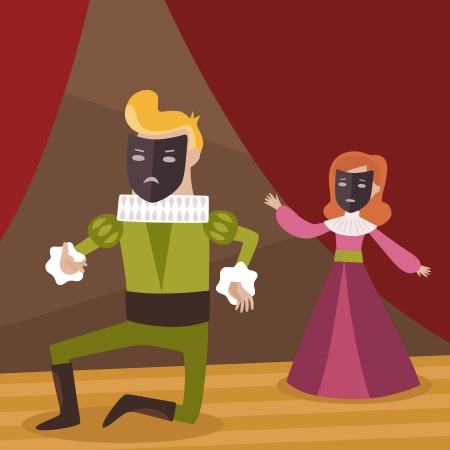Theatre scene with woman and man illustrationのイラスト素材