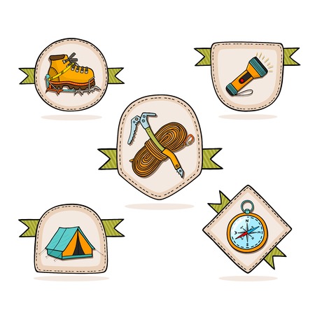 Mountain hiking set of badges vector illustrationのイラスト素材