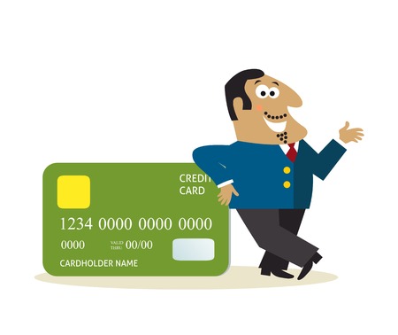 Business man with credit card promo template vector illustrationのイラスト素材