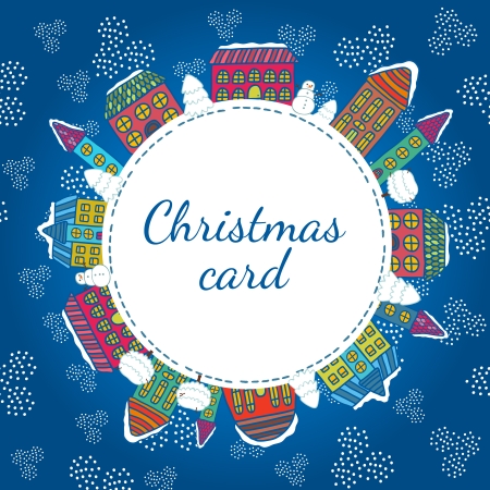 Christmas winter houses frame vector illustrationのイラスト素材